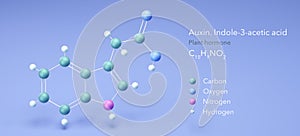 auxin molecule, molecular structures, indole-3-acetic acid, 3d model, Structural Chemical Formula and Atoms with Color Coding