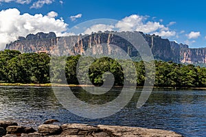 Auyantepui from Orquidea Island in Canaima National Park.