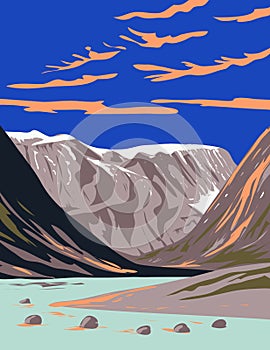 Auyuittuq National Park in the Qikiqtaaluk Region of Nunavut in Canada WPA Poster Art