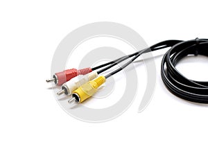 AV cable for connecting video and audio signals on white background