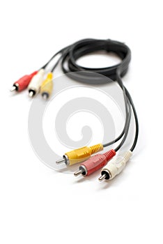 AV cable for connecting video and audio signals on white background