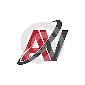 AV initial logo company name colored red and black swoosh design, isolated on white background. vector logo for business and