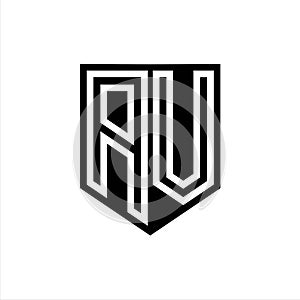 AV Logo monogram shield geometric white line inside black shield color design photo
