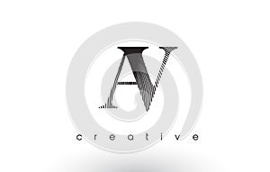 AV Logo Design With Multiple Lines and Black and White Colors.
