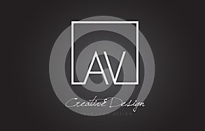 AV Square Frame Letter Logo Design with Black and White Colors.
