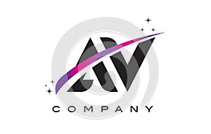 AV A V Black Letter Logo Design with Purple Magenta Swoosh