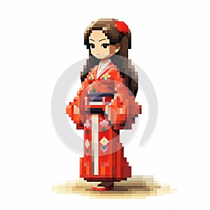 3d 8 Bit Pixel Cartoon Of Ava In Kimono - Full Body photo