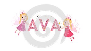 Ava female name with cute fairy