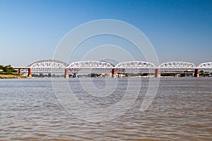 Ava (Inwa) and Sagaing (Yadanabon) bridges crossing Irrawady (Ayeyarwady) river in Sagaing near Mandalay, Myanm