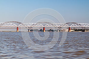 Ava (Inwa) and Sagaing (Yadanabon) bridges crossing Irrawady (Ayeyarwady) river in Sagaing near Mandalay, Myanm