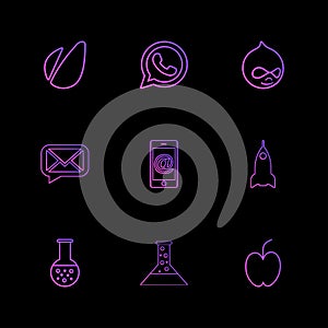 avacardo , whatsapp , message , email , mobile , rocket , apple, flask , beaker, chemical , eps icons set vector