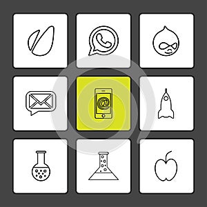 avacardo , whatsapp , message , email , mobile , rocket , apple, flask , beaker, chemical , eps icons set vector