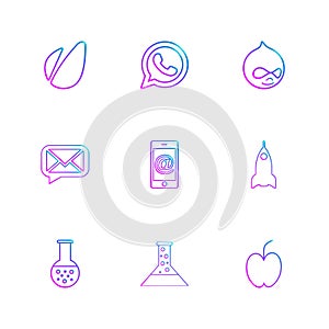 avacardo , whatsapp , message , email , mobile , rocket , apple, flask , beaker, chemical , eps icons set vector