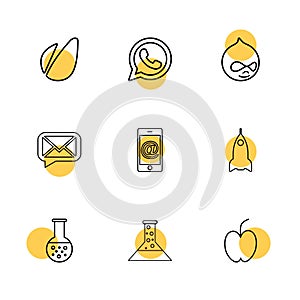 avacardo , whatsapp , message , email , mobile , rocket , apple, flask , beaker, chemical , eps icons set vector