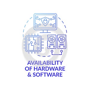 Availability of hardware and software dark gradient blue concept icon