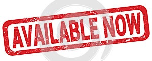 AVAILABLE NOW text written on red rectangle stamp