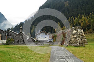 Avalanche barrier in alpine village