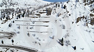 Avalanche defense system. Protection against avalanches in the alps. Snowy 4K