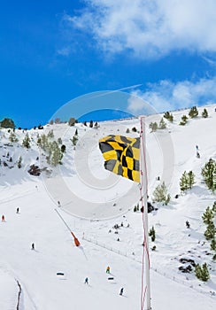 Avalanche medium risk warning flag