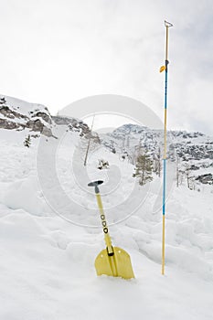 Avalanche shovel and probe.