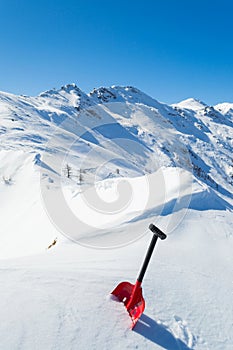 Avalanche shovel in the snow