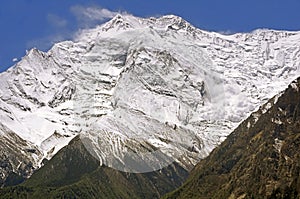 Avalanche on a slope of Annapurna II peak, Greater Himalayas, Annapurna Circuit, Nepal