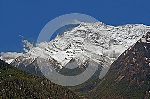 Avalanche on a slope of Annapurna II peak, Greater Himalayas, Annapurna Circuit, Nepal photo