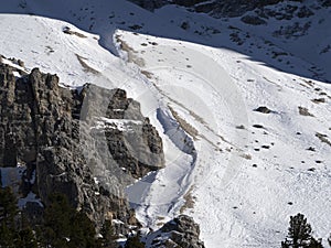 Avalanche snowslide in dolomites snow panorama val badia armentara