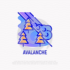 Avalanche thin line icon: snowslip from mountains. Modern vector illustration of natural disaster