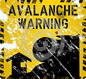 Avalanche warning sign, grungy and weathered, vector eps 10