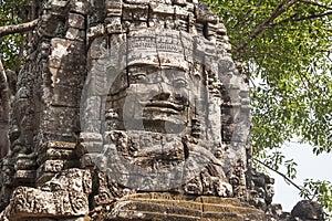 Avalokitesvara faces at Ta Som temple gate. Angkor, Cambodia