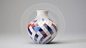 Avant-garde Design Vase: Red, White, And Blue Tiled Floor Decor