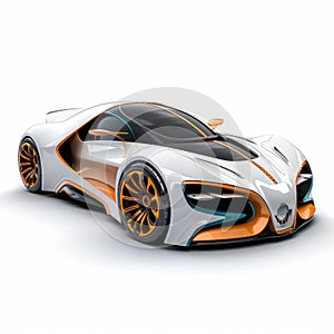 Avant-garde Design: White And Orange Sports Car On White Background