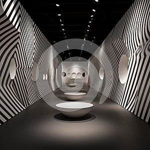 An avant-garde exhibition hall with 3D optical illusion walls