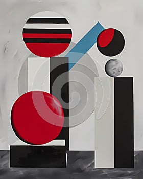 Avant-Garde Geometric Shapes in Vibrant Minimalist Painting Symbolic of Education and Dada