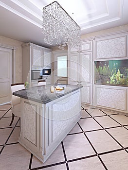 Avantgarde kitchen with white pattern furniture