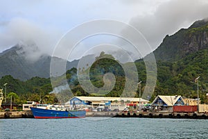 Avarua, Rarotonga. The harbor and surrounding mountains