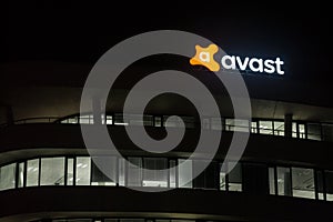 Avast logo in front of their main office for Prague.