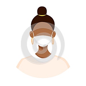 Avatar of an African American woman wearing a mask to protect against coronavirus, flu, air pollution, viruses and