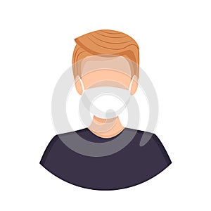 Avatar of a blond man wearing a mask to protect against coronavirus, flu, air pollution, viruses and disease. Portrait