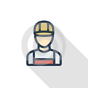 Avatar Builder iin hemlet thin line flat color icon. Linear vector symbol. Colorful long shadow design.