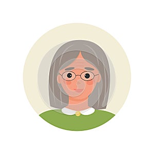 Avatar elderly gray-haired woman wearing glasses cartoon style