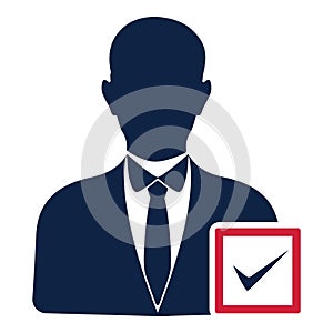 avatar of election candidate with a check mark. Vector illustration decorative design