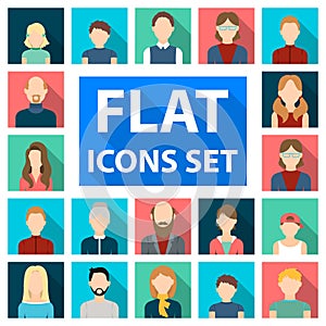 Avatar and face flat icons in set collection for design. A person`s appearance vector symbol stock web illustration.