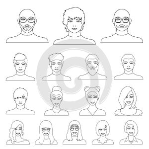 Avatar and face outline icons in set collection for design. A person`s appearance vector symbol stock web illustration.