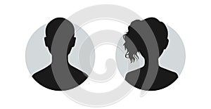 Avatar female male icon silhouette. Head profile user face anonymous person portrait illustration. Avatar circle icon