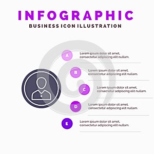 Avatar, Human, Man, People, Person, Profile, User Solid Icon Infographics 5 Steps Presentation Background