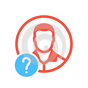 Avatar icon, social icon with question mark. Avatar icon and help, how to, info, query symbol