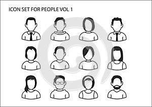 Avatar icons of business people as illustration. Head and upper body in flat design