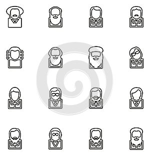Avatar Icons Famous Scientists Thin Line Vector Illustration Set
